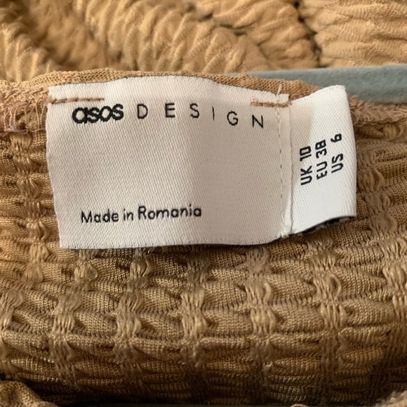 ASOS Design Tan Puff Sleeve Babydoll Midi Dress - Picture 6 of 7